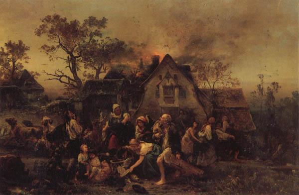 Ludwig Knaus A Farm Fire Sweden oil painting art